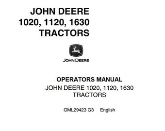 Operators - 1020, 1120, 1630 John Deere Tractors Owners Users Operations Manual PDF Download