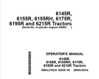 Owners - 6215R, 6195R, 6175R, 6155R, 6145R, 6155RH Tractors John Deere Operators Users Operations Manual PDF Download
