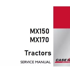 Könnte beinhalten: Weißes Servicehandbuch mit dem Text "MX150 MX170 Tractors SERVICE MANUAL". Ein roter und grauer vertikaler Streifen befindet sich auf der rechten Seite, mit dem Case IH Agriculture-Logo.