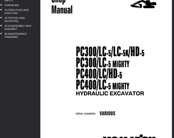 Komatsu PC300-5, PC300HD-5, PC300LC-5, PC300LC-5K, PC400HD-5, PC400LC-5 Shop Manual Excavator PDF Download Service Repair
