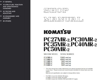Komatsu PC27MR-2 PC30MR-2 PC35MR-2 PC40MR-2 PC50MR-2 Shop Manual Excavator PDF Download Service Repair