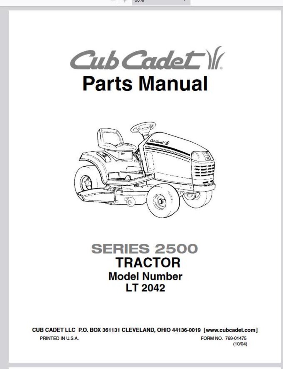 Cub Cadet 2500 LT 2042 PARTS Catalog on PDF Etsy