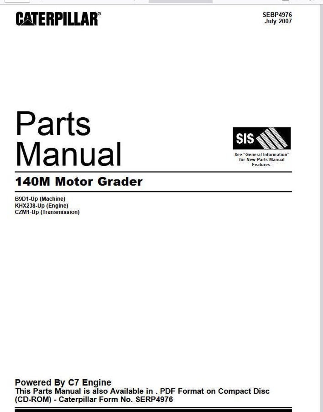 CAT 140M Motor Grader B9D Parts Catalog Caterpillar Manual PDF Download