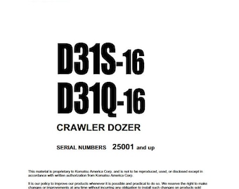 Komatsu D31S-16, D31Q-16 Shop Manual BullDozer PDF Download Service Repair