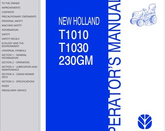 Operators - T1010, T1030 Tractors and 230GM Mower Deck New Holland Owners Operation Manual PDF Download