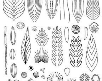 Garden Flowers and Leaves Unmounted Rubber Stamp for Crafts in Polymer, Metal and Ceramic Clay