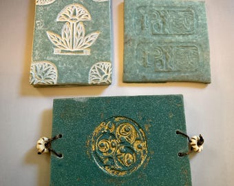 Handmade Polymer Clay Celtic Circle & Egyptian Lotus Book Cover Panel Set