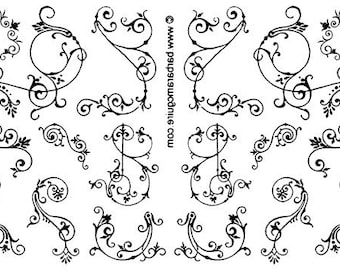 Filigree Flourishes Unmounted Rubber Stamp for Crafts in Polymer, Metal and Ceramic Clay