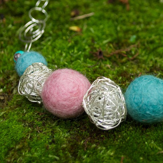 Items similar to Hand Felted Wool Balls and Sterling Silver Yarn Ball