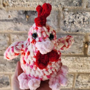 Handmade Crochet Valentine&#39;s Rooster, Adorable Amigurumi Chicken Plushie for Valentine&#39;s Day Gift, Unique Gift Idea