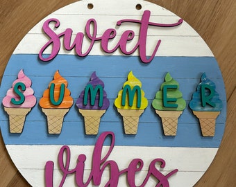 Sweet Summer Vibes Ice Cream Door Hanger Handmade
