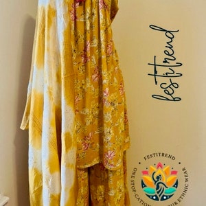 Three piece sharara set for women in cotton mix/ rayon fabric.