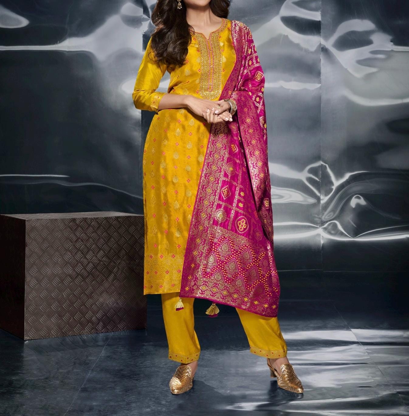 Slub Silk Blend Yellow Suit Suit Pant Bottom main image 1