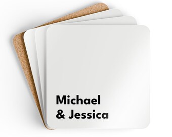 Personalized Couples' Names Corkwood Coaster Set (4) - MDF Top, Cork Back