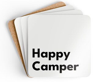 Happy Camper - Corkwood Coaster Set (4) - MDF Top, Cork Back