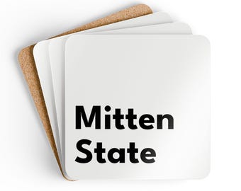 Mitten State - Corkwood Coaster Set (4) - MDF Top, Cork Back