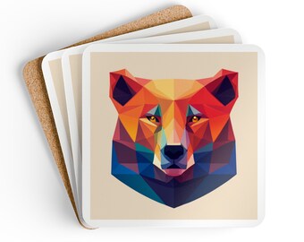 Geometric Bear - Corkwood Coaster Set