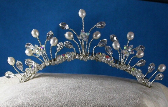 Freshwater Pearl and Swarovski Crystal Sterling Silver Tiara  display picture 1