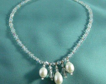 Collar nupcial llamativo, colgante de perla grande y collar de joyería artística de cristal Swarovski