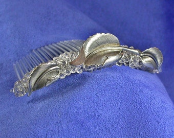 Leaf Bridal Headpiece, Swarovski Crystal Sterling Jewelry Comb, mid century modern