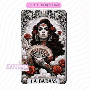 La Badass Tarot-Karte PNG Digital Download Tumbler Mug T-Shirt PNG-Design, Sublimation, Spanisch Mexicana Chicana Clip Art Printable Trendy PNG