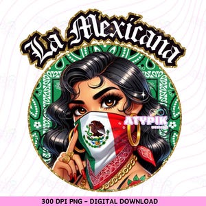 Mexicana PNG Latina PNG, chicana, chibi-stijl, digitale bestanden, sublimatie DTF-shirt chola Low Rider Hispanic Chingona Vibes Mexicaanse vlag
