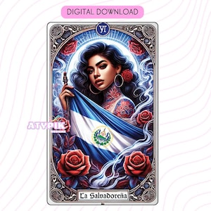 La Salvadorena Latein PNG Tarot Karte Digitale Dateien Download, Tumbler Mug Shirt design Sublimation Spanisch El Salvador Flagge Clipart Lateinisch