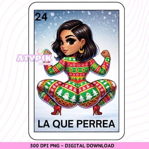 La que perrea Loteria Karte Latein Chicana PNG, Chibi Stil, digitaler Download, mexikanische Kunst, Becher, Becher Sublimation, Clipart Design Spanisch