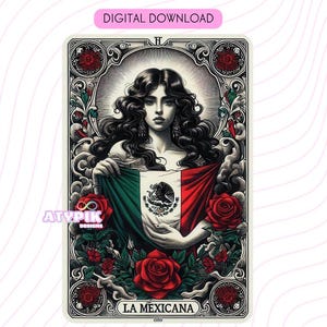 La Mexicana Latein PNG, Chicana PNG, Tarot-Karte Digitale Dateien, Dtf UVdtf Becher T-Shirt PNG Design, Sublimation, Spanisch-mexikanische Flagge