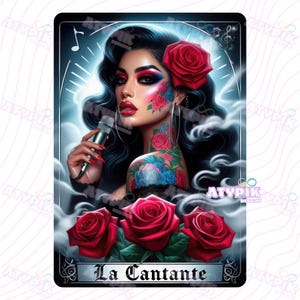 Spanish Tarot card PNG Loteria Card La Cantante Digital Download Latina Spanish Shirt Dtf Sublimation PNG design Femmes hispaniques et Art mexicain
