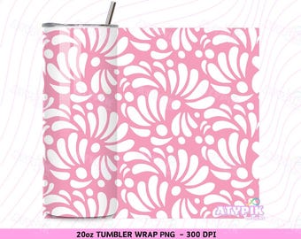 Mexican Tumbler Wrap 20oz PNG Sublimation Talavera Pattern Floral Pastel pink White Latina Design Boho Aesthetic Digital Download Mexicana