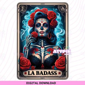 Calavera de azúcar ruda, divertida carta del Tarot, arte mexicano PNG, calavera de azúcar latina, sublimación, diseño DTF, descarga digital, clipart del Día de los Muertos