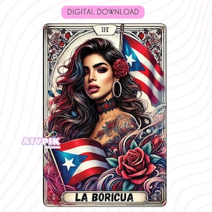 La Boricua Platinum PNG-Tarot-Karte Digitale Dateien Download, Tumbler Mug Shirt PNG-Design Sublimation Spanisch-Puerto Rico-Flagge Clipart Lateinos