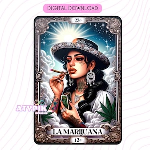 Download digital de cartas de tarô La Mari Latina, impressão de caneca DTF Tumbler para sublimação para impressão, design de camiseta, Cannabis 420 na moda PNG
