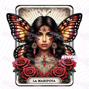 Spanische Tarot-Karte PNG Schmetterling Monarch Digital Dowload Design Sublimation DTF Clipart Mexikanische Kunst Chicana Latein Trendy Shirt PNG Hispanic