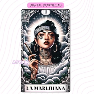La Mari Latina PNG, Chicana PNG, Archivos digitales de cartas del tarot, Diseño de camiseta con taza y vaso Dtf UVdtf PNG, Sublimación, Mexicana 420 PNG