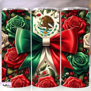 Mexican Flag Coquette Bow Tumbler Wrap PNG, Mexican Flag Art Latino 20oz Sublimation PNG, Straight Skinny Tumbler Digital Download Design