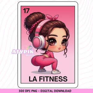 La Fitness Loteria carte Latina Chicana drôle PNG Chibi Style, téléchargement numérique, art mexicain Tumbler, Mug Sublimation clipart design espagnol