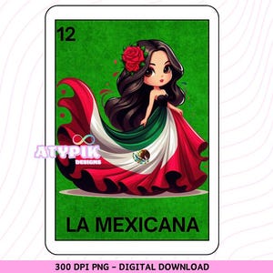 La Mexicana Loteria Card Latina Chicana PNG, Estilo Chibi, Download Digital, Arte Mexicana, Copo, Sublimação de Caneca, design de clipart Espanhol