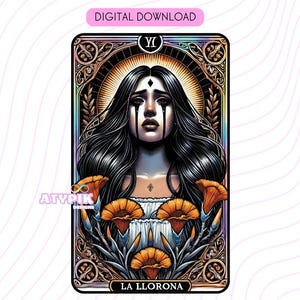 La llorona Latein PNG, Chicana PNG, Tarot Karte Digitale Dateien, Dtf UVdtf Becher T-Shirt PNG Design, Sublimation, spanischer Tag der Toten