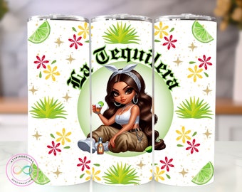 La Tequilera Chicana Tumbler Wrap, 20 oz Skinny Tumbler Wrap Sublimazione PNG, Tumbler Wrap Dritto PNG, Chola Tumbler Design Latina tumbler
