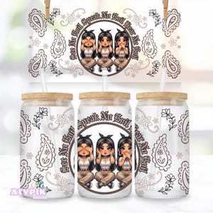 Chibi Style Latina  16oz Glass Can Wrap PNG Chicana Glass Can, mama Chingona Latina Glass Can, Digital Download PNG design mexican art png