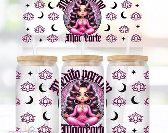Medito Chibi Style 16oz Libbey glass can wrap PNG Digital download Design Sublimation UvDtf  Latina chicana chola png Spanish chingona