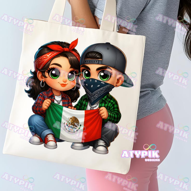 Messico, Latinos PNG, Chicana PNG, Stile Chibi, Mexicanos Bandiera messicana PNG design Sublimazione, Cholo Messico Ispanici Chicanos Sublimazione DTF immagine 4