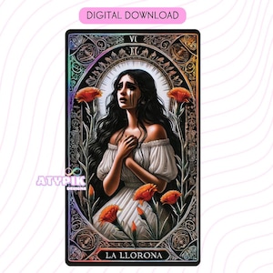 La llorona Latein PNG, Chicana PNG, Tarot Karte Digitale Dateien, Dtf UVdtf Becher T-Shirt PNG Design, Sublimation, spanischer Tag der Toten