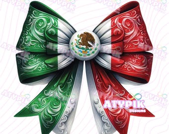 Coquette Ribbon bow Mexican Flag PNG Clipart Viva Mexico September 16th Png, Mexican Independence Day Png, Sublimation Dtf  Mexicana Chicana