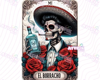 El Borracho Latino PNG, Mexican Loteria card Tarot card Digital file Mexico Mariachi Skelleton Dia de los muertos Sublimation dtf shirt png