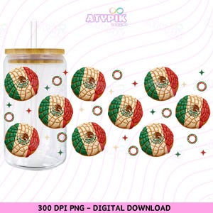 Conchas Mexican Flag 16oz Libbey Cup Design, UV DTF, Sublimation Design, Png Clipart, 16oz Frosted Can, Digital File mexicana Latina chicana