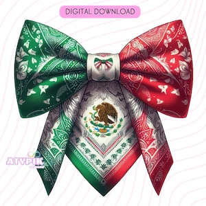 Coquette Ribbon bow Mexican Flag PNG, Clipart Mexico Sublimation T shirt Mug Design Mexicana Chicana Chola Bandana Png