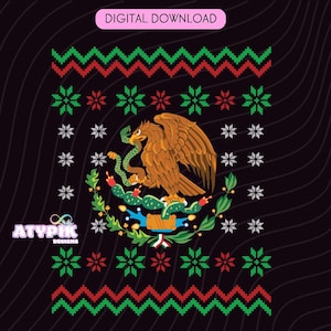 Pull de Noël moche drapeau mexicain PNG pour Noël, téléchargement numérique drôle t-shirt espagnol père Noël Feliz Navidad Clipart